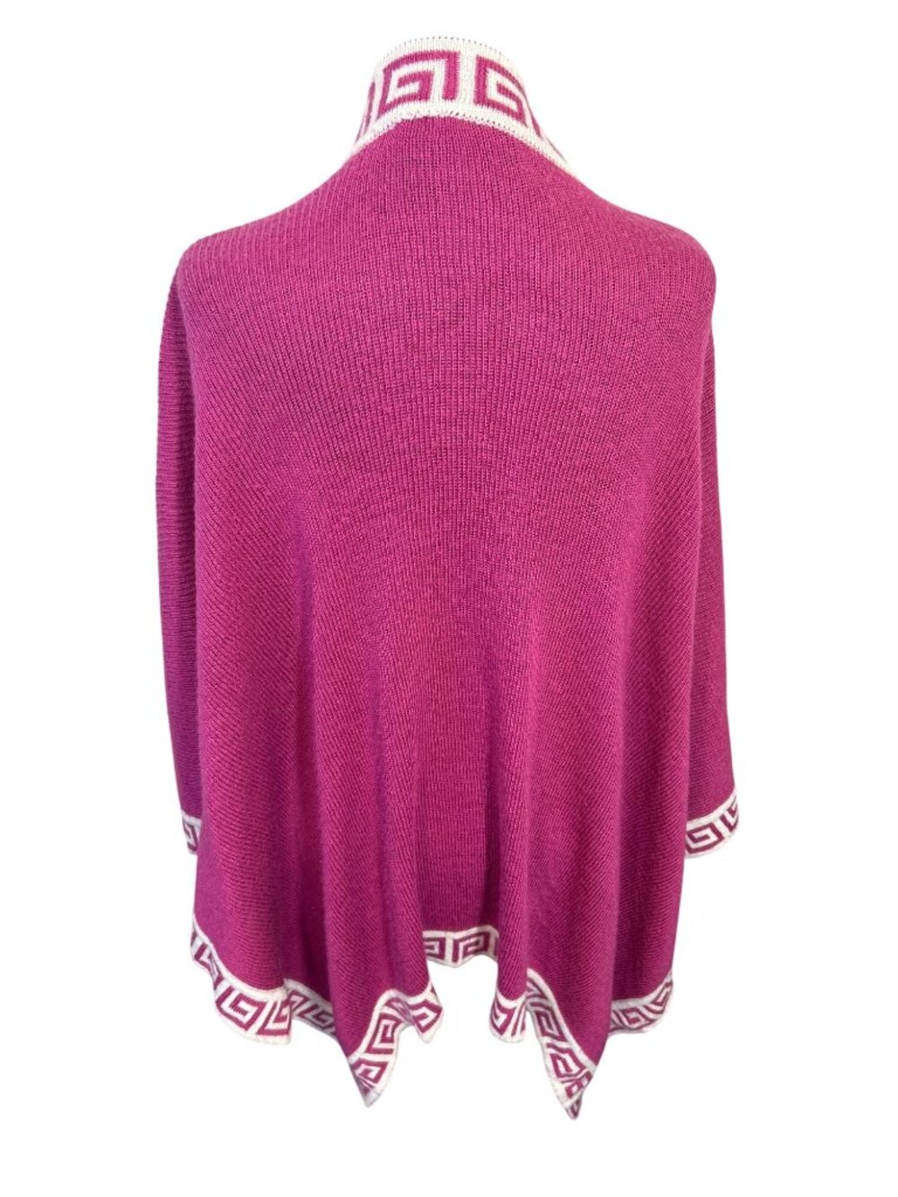 Peruvian 100% Alpaca Wool Women's Shawl Wrap Open Cardigan Pink Geometric Trim - Picture 6 of 8